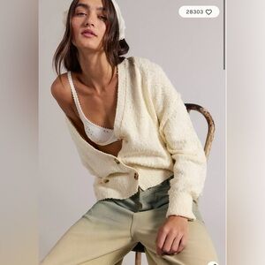 Free People Textured Cream Button-Up Women's Sweater